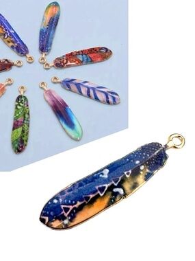 🔴 5 for $10 ONE Colorful Enamel Feather-Shaped Pendant Charm Bohemian Style